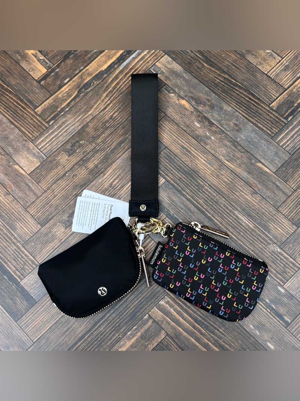 NWT Lululemon Dual Pouch Wristlet In LUBM/Black/Gold